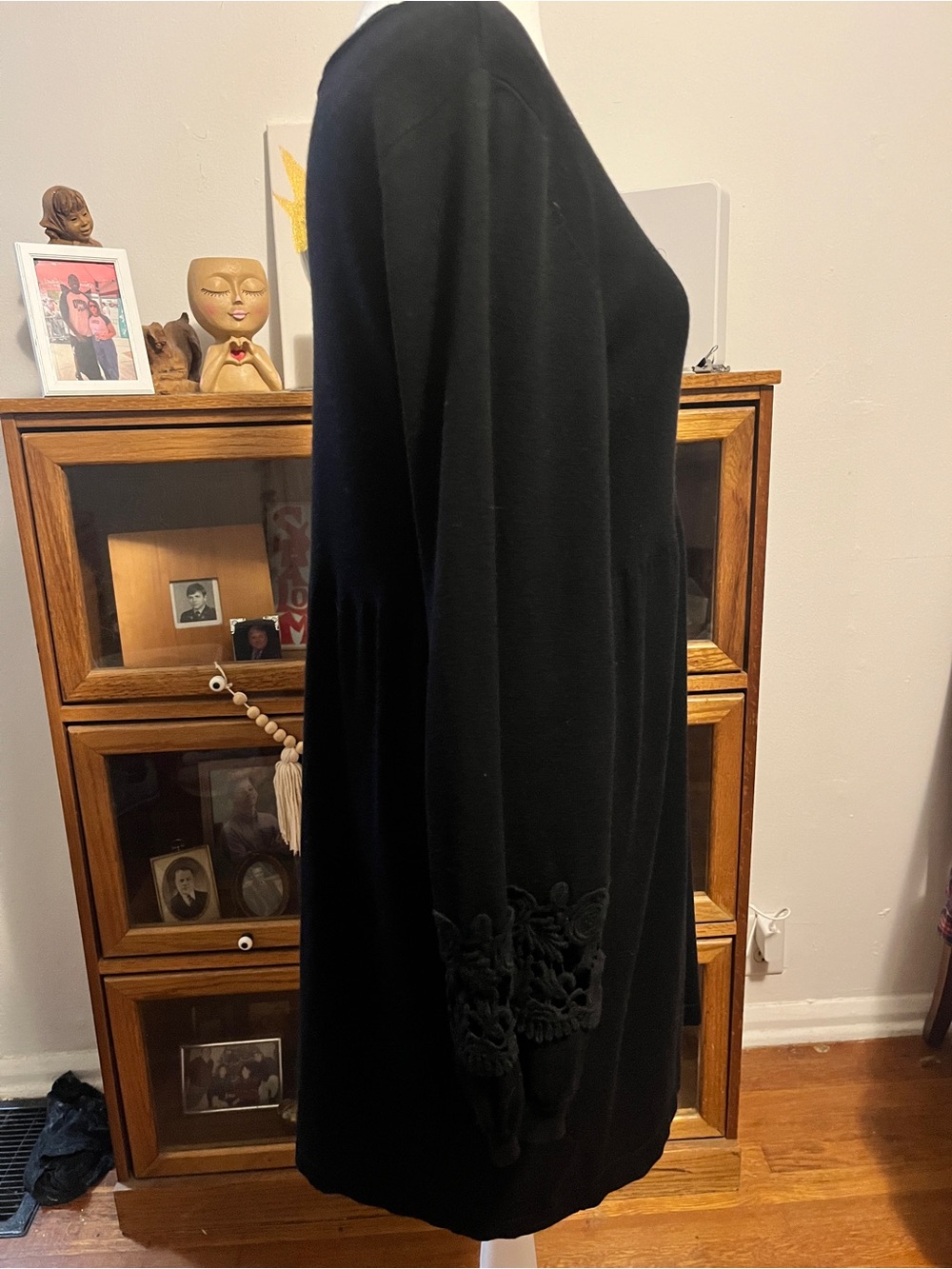 Alfani Black Sweater Dress Lace Cuff Long Sleeve Medium - Picture 8 of 14